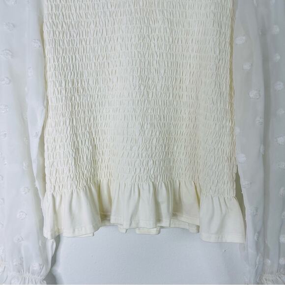 Hudson Grey cream Swiss dot smocked cottagecore ruffle stretchy top medium - Picture 3 of 8
